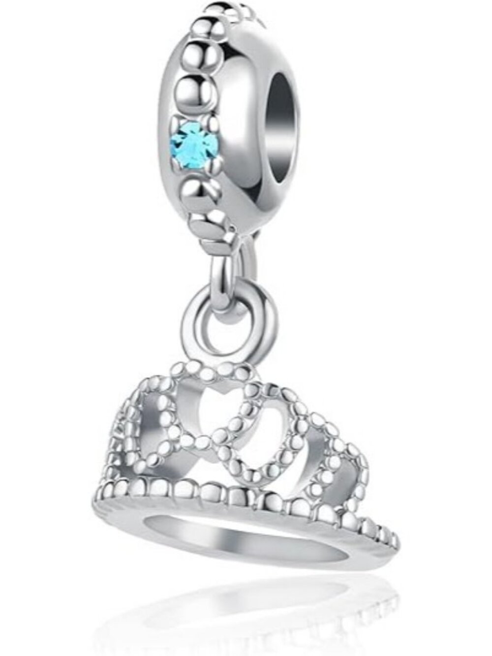 March Birthstone Princess Queen Crown Charm For Pandora Bracelets Jewelry